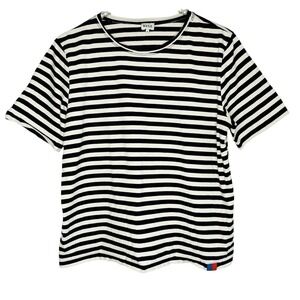 Kule The Modern T Shirt Top Medium Preppy Nautical Minimalist Black Cream Stripe